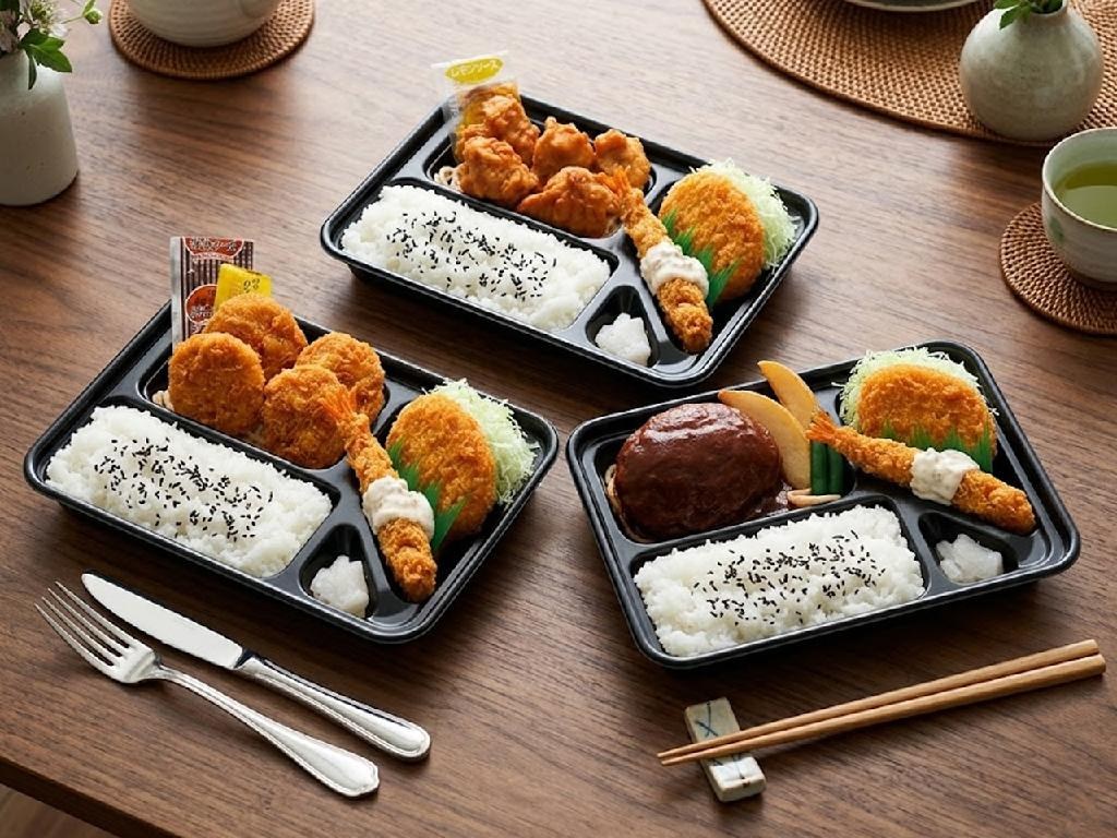 テーブルに並ぶお弁当のサンプル写真